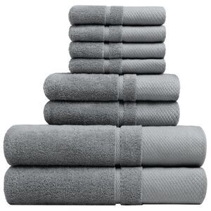 100% Cotton 8Pcs Bath Towel Set 600 GSM Shower Towels Gray